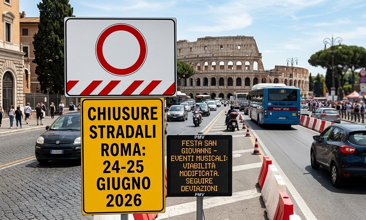 Viabilità a Roma: le chiusure stradali il 24 e 25 giugno 2026